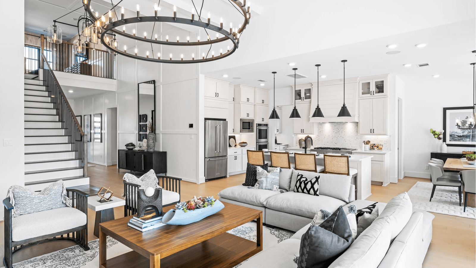 Great room and kitchen of a new construction home in the Greater Houston area