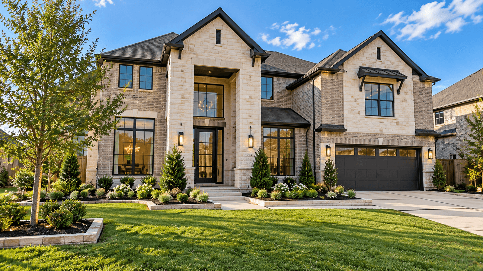 Stone and brick two-story home for sale in Fort Bend County, Texas